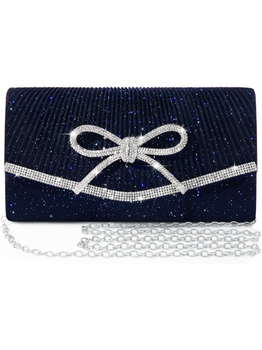 Sparkly Evening Clutch Bag for Women, Bow Handbag, Glitter Crossbody Purse